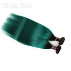 Dark Root Green Brazilian Virgin Remy Human Hair / Silky Straight Hair Weave