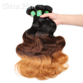 Three Tone Natural European Remy Hair Extensions Double Drawn Weft