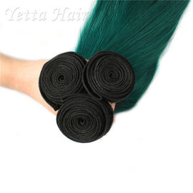 Dark Root Green Brazilian Virgin Remy Human Hair / Silky Straight Hair Weave