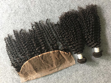 Peruvian Kinky Curly Human Hair Weave Unprocessed With 13x4 Lace Frontal