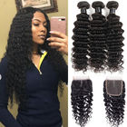 Black Color 100% Brazilian Virgin Hair Deep Wave Bundles With Lace Closure