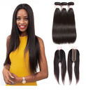Straight 100% Brazilian Virgin Hair With 3 Bundles / Kim K Closure