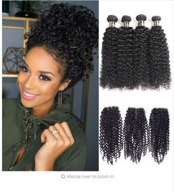 Black Color Malaysian Curly Hair Bundles With Closure 100 Grams / Piece