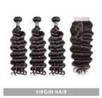 12 Inch Virgin Indian Human Hair Weave / Closure Deep Wave Bundles