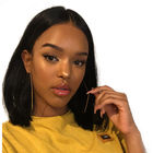 10 Inch Short Straight Black Human Hair Lace Front Wigs / Pre Plucked Bob Wigs