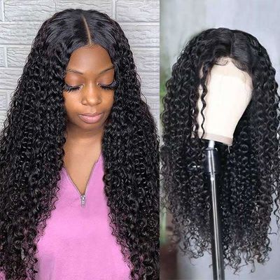 Shiny Black Natural Curly Silk Top Full Lace Human Hair Wigs