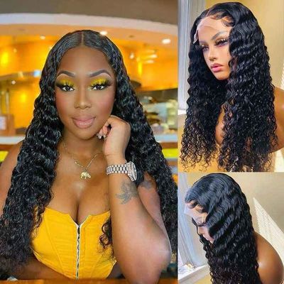 ODM 300g Deep Wave Human Hair Lace Front Wig