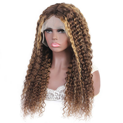 Deep Wave Brazilian Human Hair Wigs Lace Frontal Blonde Brown Mix Color Custom