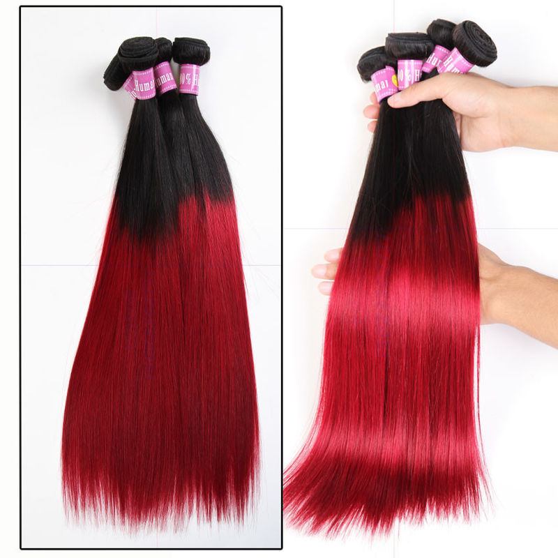 Soft 7A Ombre Brazilian Virgin Hair 1B / Red Straight Ombre Hair 3 Bundles For Adult