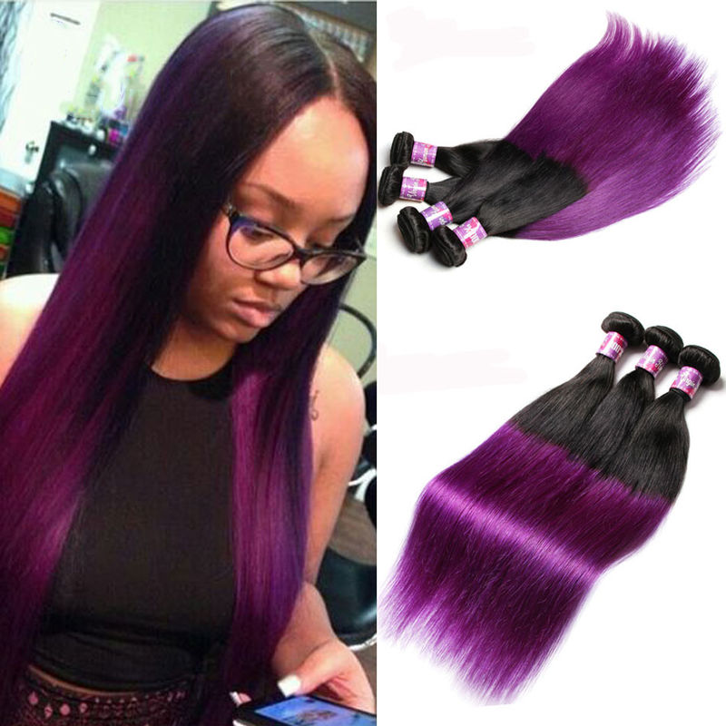 Peruvian Straight Hair 7a Ombre Human Hair Extensions 1b Purple