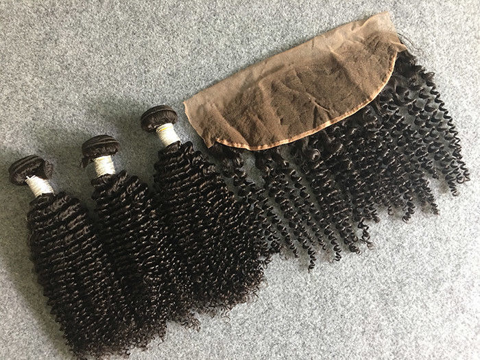 100% Peruvian Human Hair Weave Virgin Kinky Curly Hair with 13x4 Lace Frontal