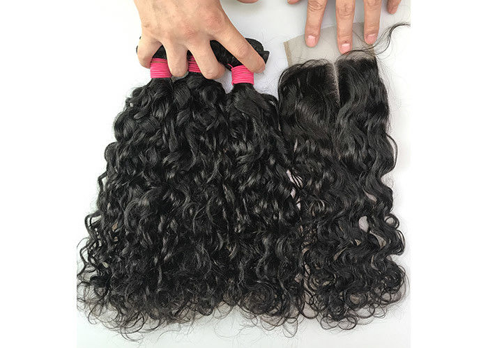 100% Virgin Peruvian Water Wave Human Hair With Closure Undyed Color
