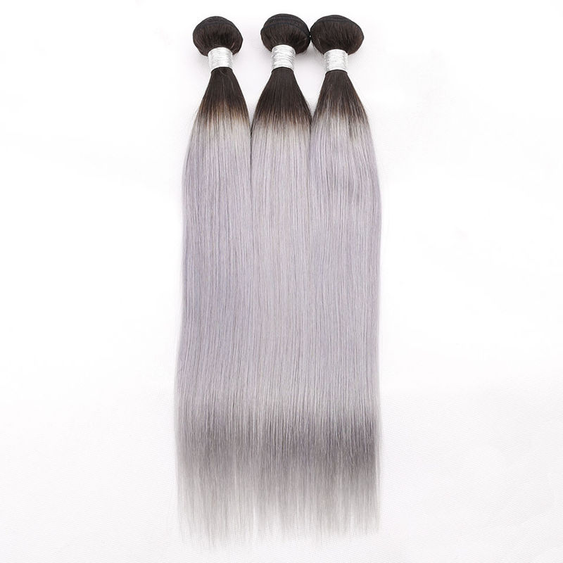 1B / Silver Grey Ombre Straight Malaysian Hair Extensions No Shedding