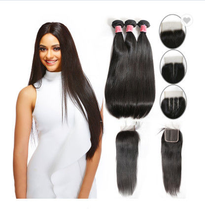 SGS Straight Human Hair Weave / Peruvian Hair Bundles With Closure