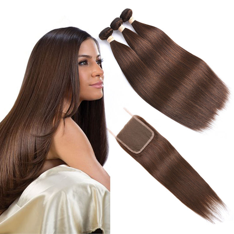 Brown Color Ombre Human Hair Extensions / Straight Hair Weave With 4X4 Closure