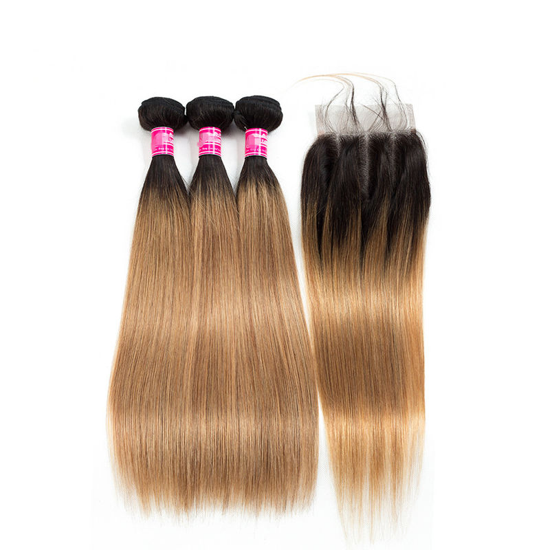 Natural Cambodian Hair Weft Silky Straight 1B / 30# Color With Bundles