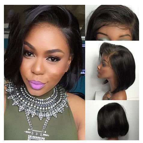 Natural Color Straight Human Hair Lace Front Wigs / Short Bob Wigs