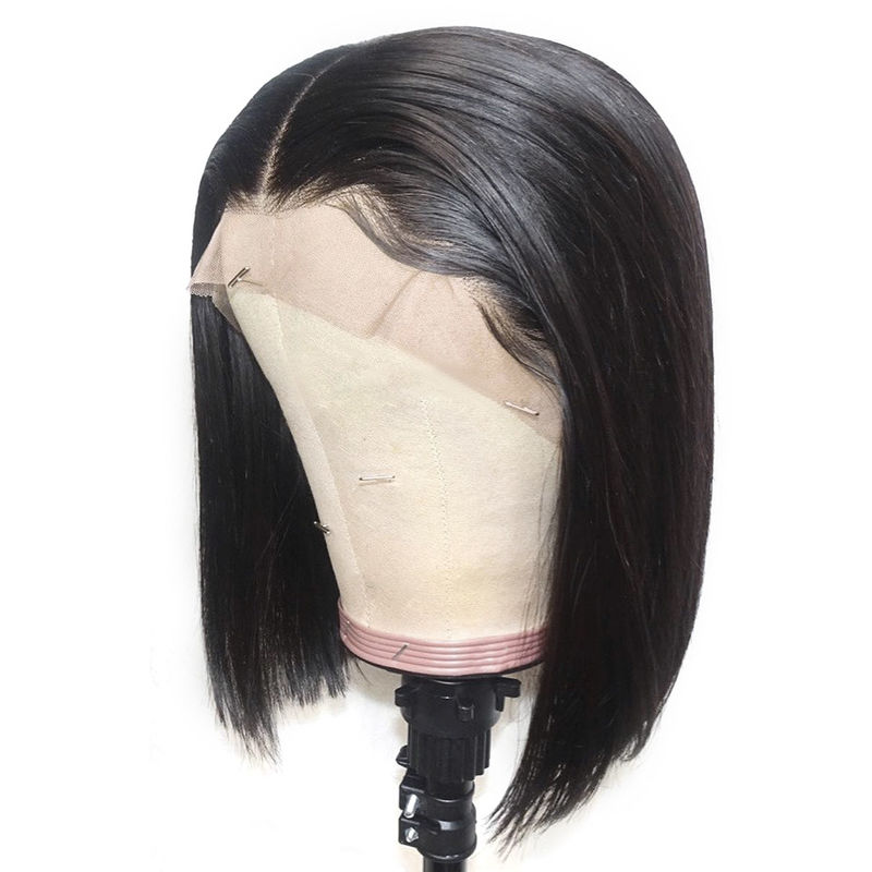 Short Black Human Hair Lace Front Bob Wigs Straight 10 Iches 18