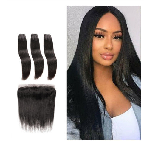 Silky Straight Front Virgin Human Hair Extensions Bundles Double Weft Long Hair