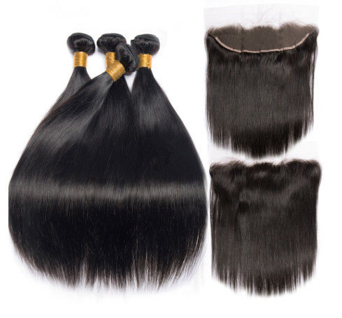 8''Indian Straight Bundles With Closure Virgin Hair Extensions Real Human Hair