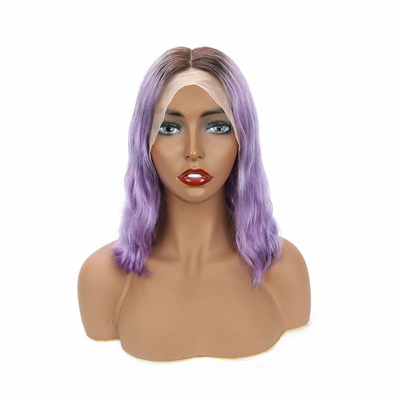 100% Human Hair Cut Short Ombre Purple Bob Lace Front Wig For Women