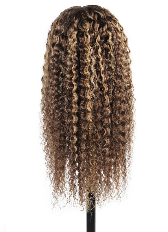 Deep Wave Brazilian Human Hair Wigs Lace Frontal Blonde Brown Mix Color Custom