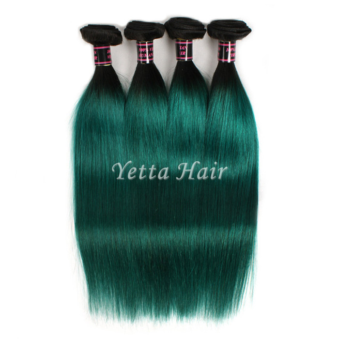 Dark Roots Green Ombre Human Hair Extensions Brazilian Hair Weave