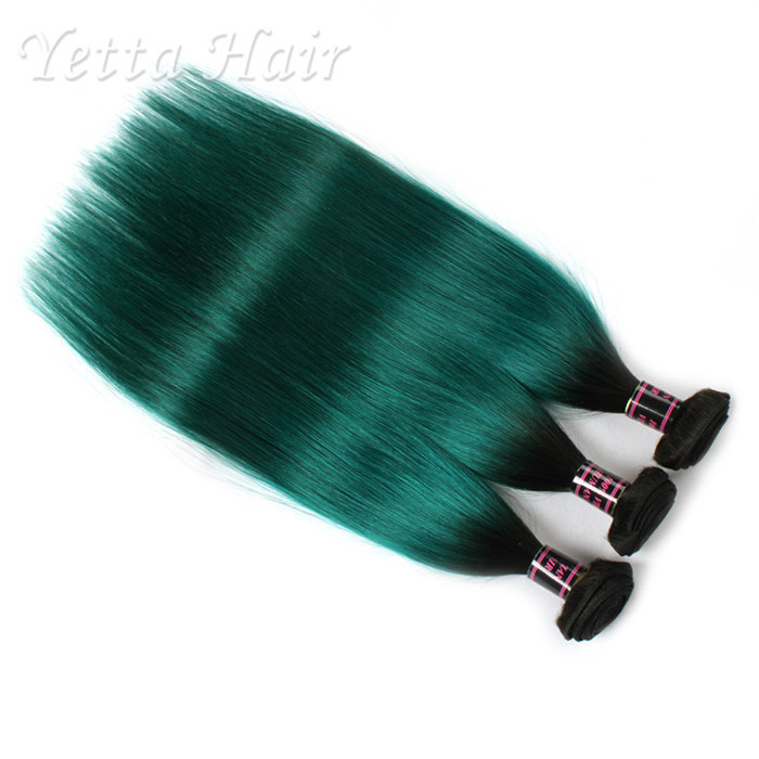 1b Green Ombre Human Hair Extension Silky Straight Hair Weave