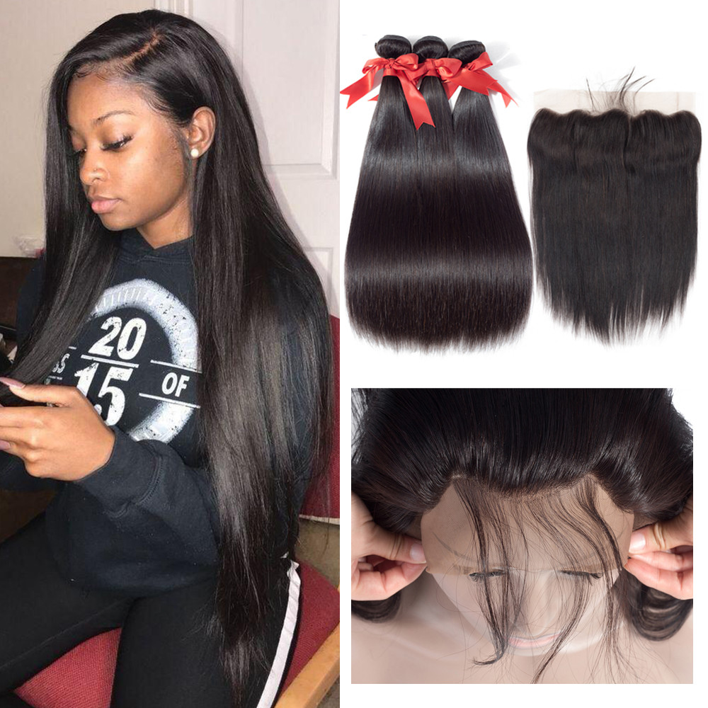 8 Inch 100 Peruvian Human Hair Weave Straight Bundles With Lace